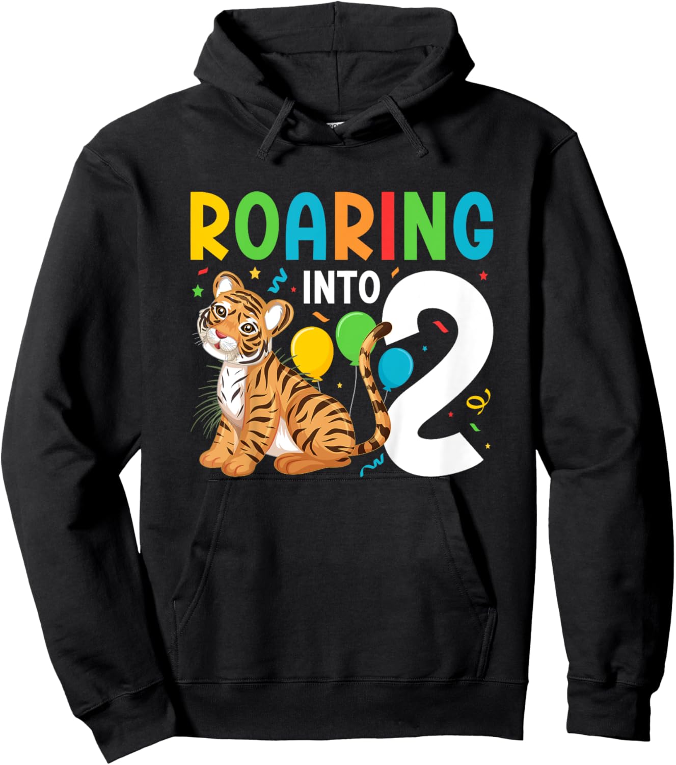 Kids 2nd Tiger Birthday Party Two Year Old Boy Tiger Birthday Hoodie - Hoodie | Black