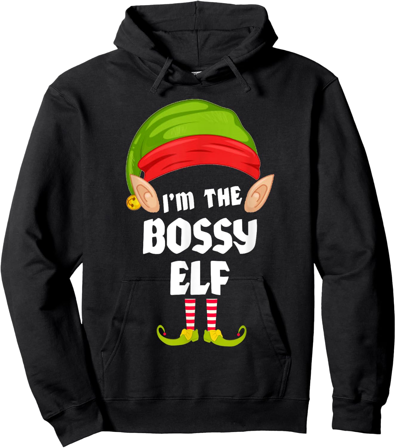 Funny Bossy Elf Matching Family Group PJ Christmas Hoodie - Hoodie | Black