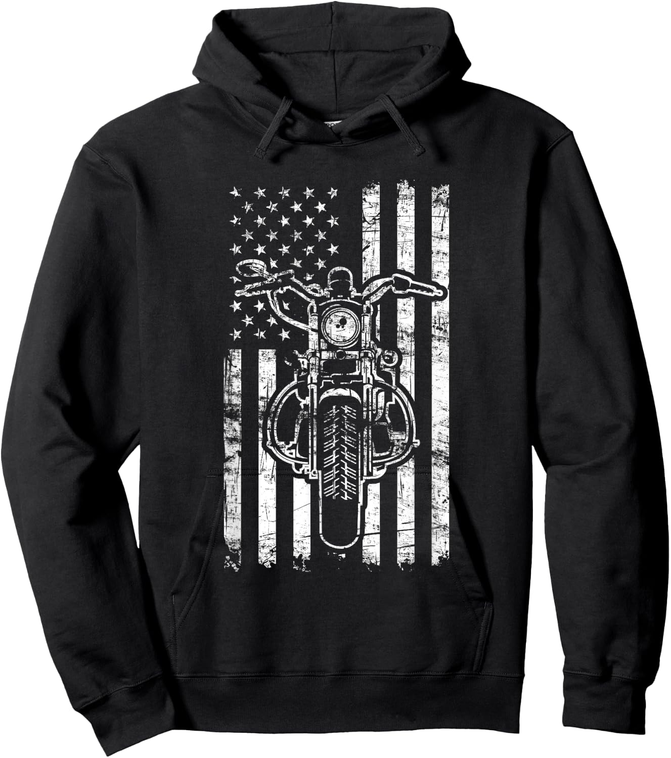 American Motorcycle Patriotic US Flag Cool Biker Girls Kids Men Hoodie - Hoodie | Black