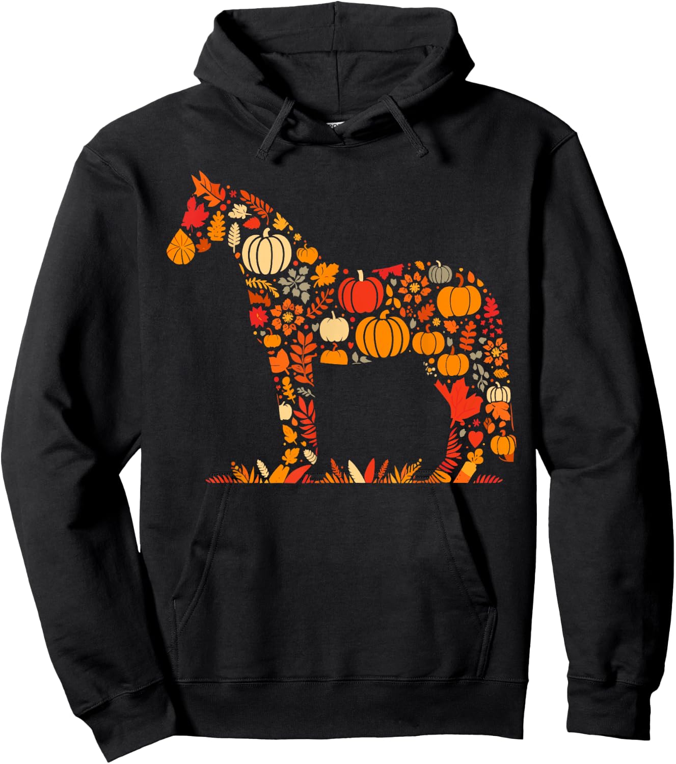 Autumn Pumpkin Fall Horse Thanksgiving Kids Hoodie - Hoodie | Black