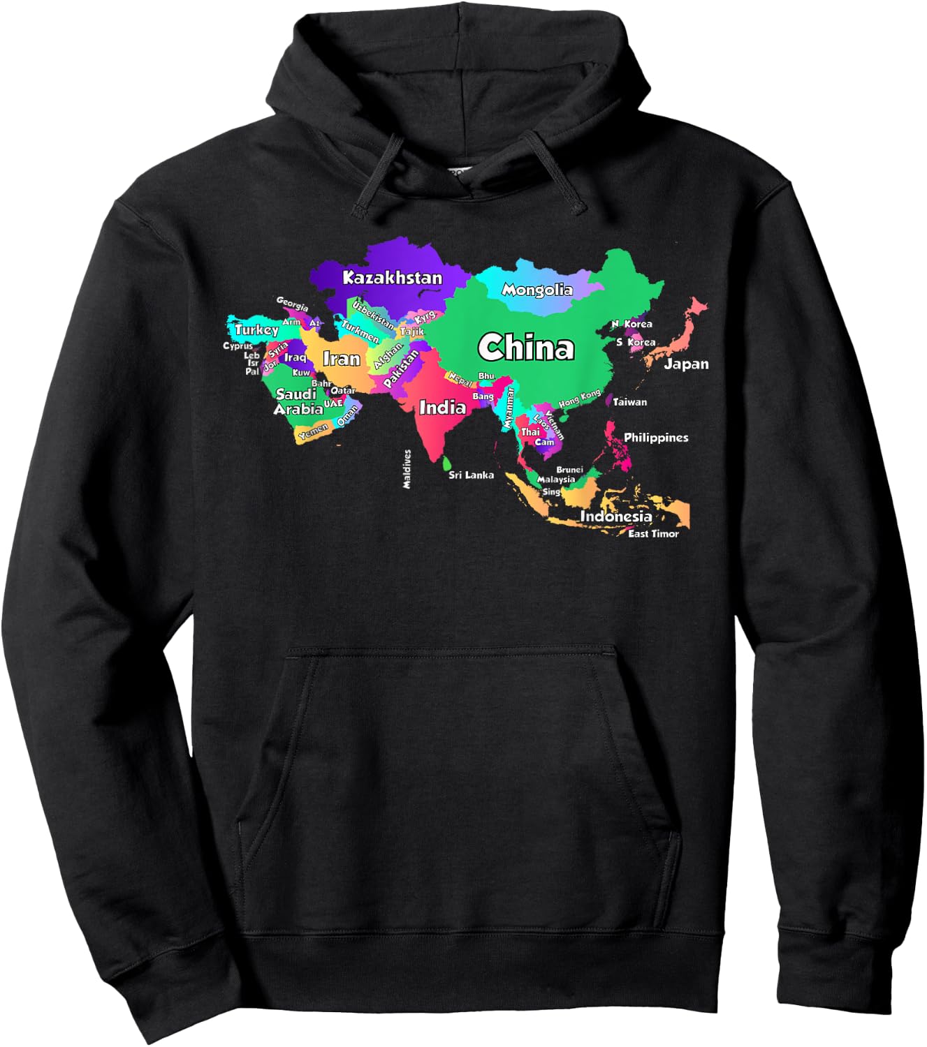 Political map of Asia borders and country names Hoodie - Hoodie | Black