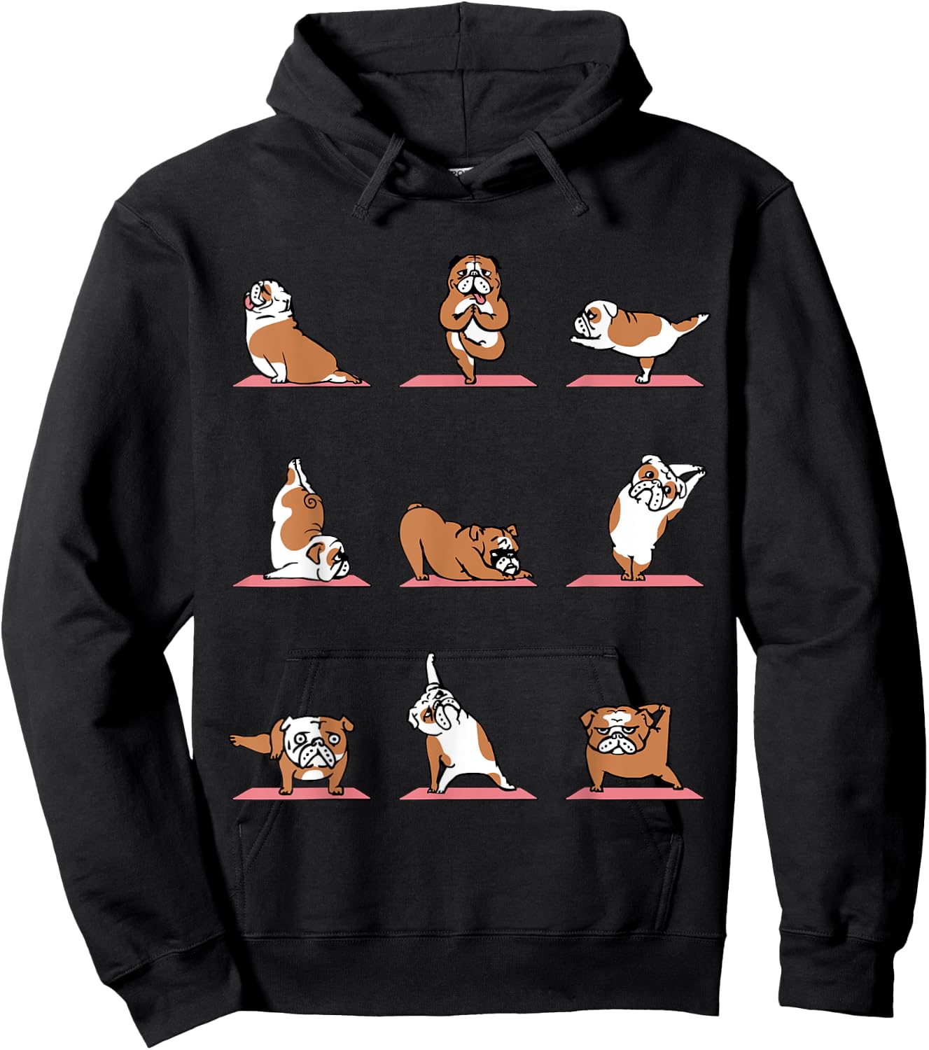 English Bulldog Yoga Puppy Yoga Poses and Meditation Hoodie - Hoodie | Black