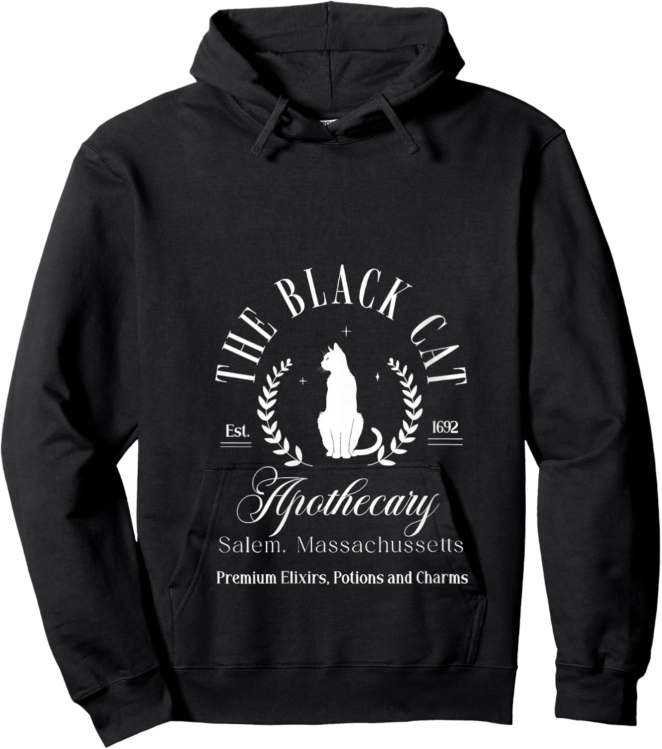 Retro Black Cat Apothecary Witchy Wicca Spooky Halloween V-Neck Hoodie - Hoodie | Black