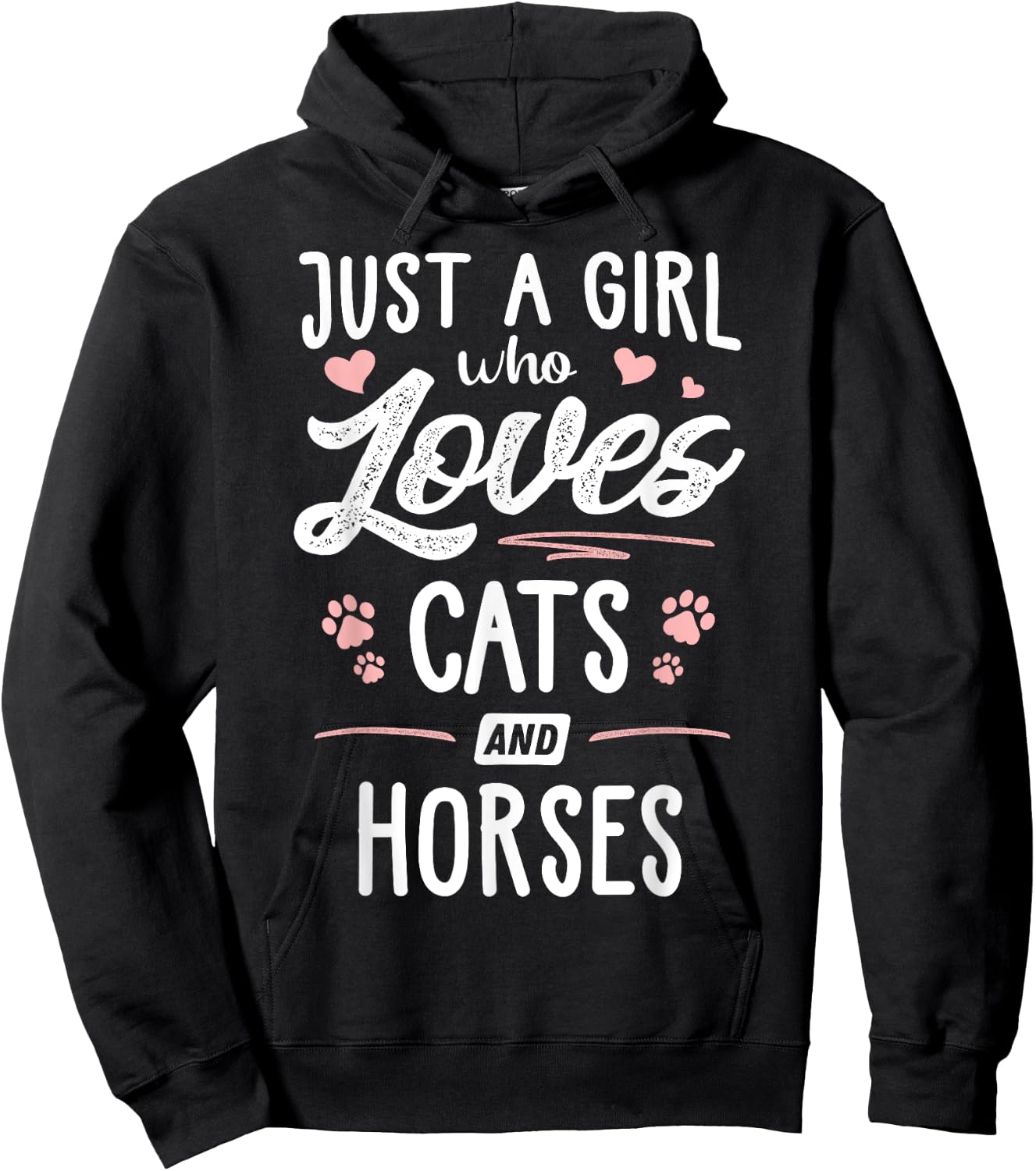 Just A Girl Who Loves Cats And Horses Gift Cat Lover Hoodie - Hoodie | Black