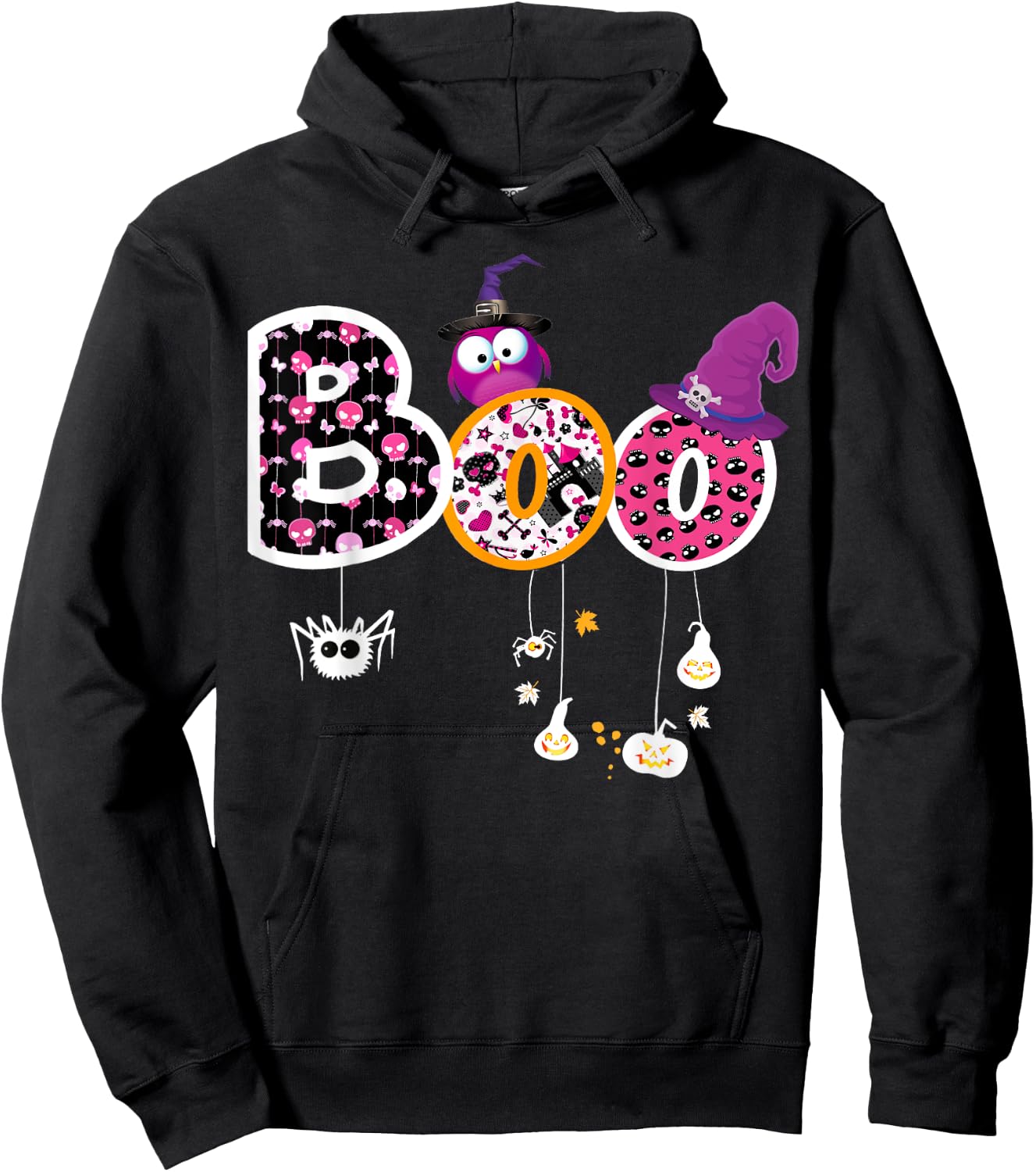 Boo Halloween Costume Spiders, Ghosts, Pumkin & Witch Hat Hoodie - Hoodie | Black
