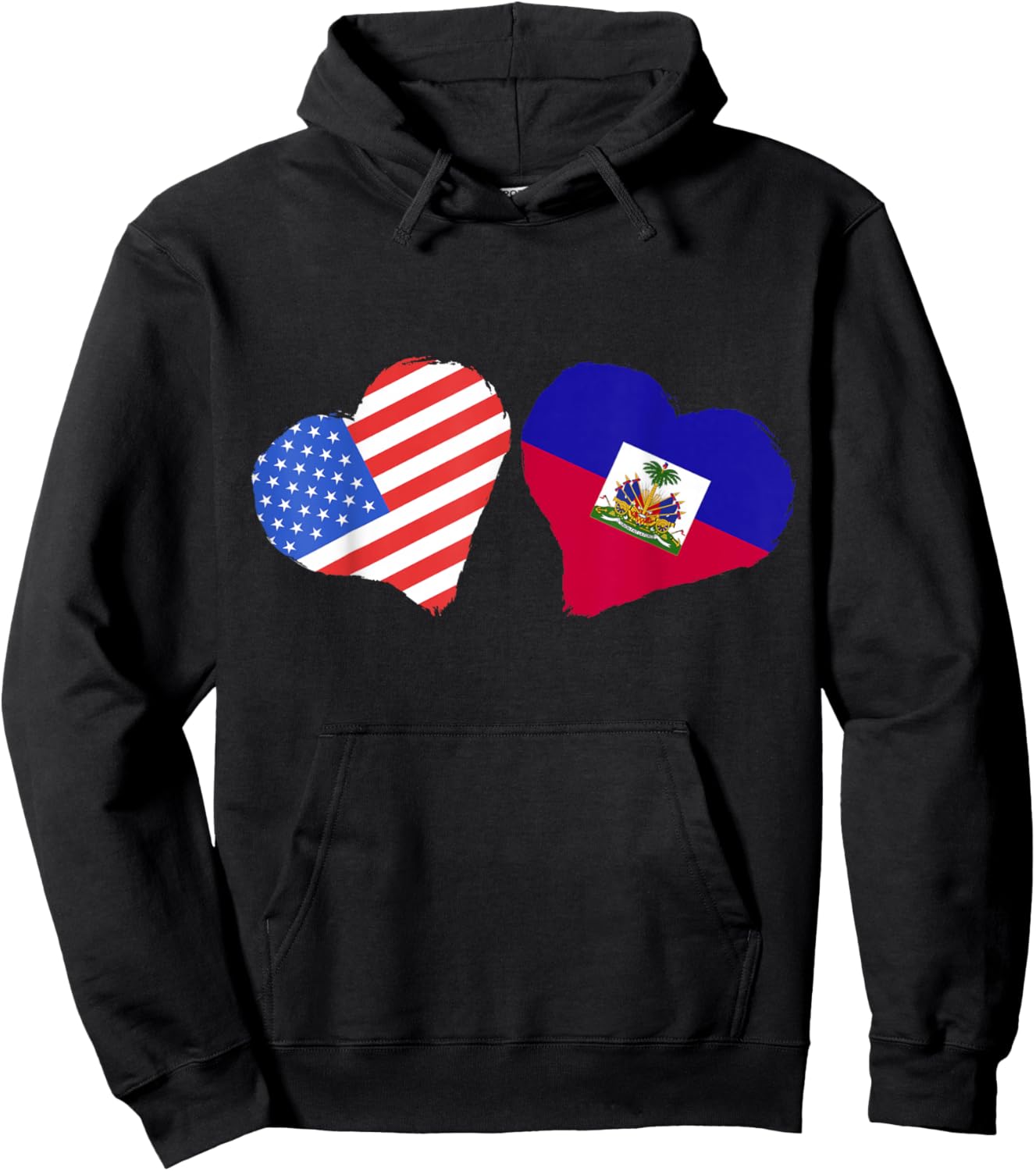 Haiti Flag USA America Haitian Roots Heart Haitian Pride Hoodie - Hoodie | Black