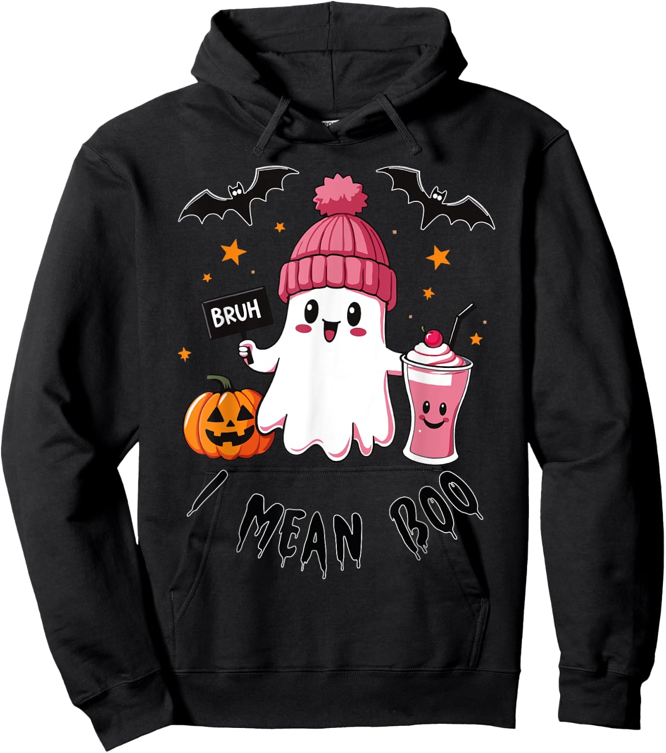 Bruh Ghost Halloween Funny Ghost Bruh I mean Boo Candy Kids Hoodie - Hoodie | Black