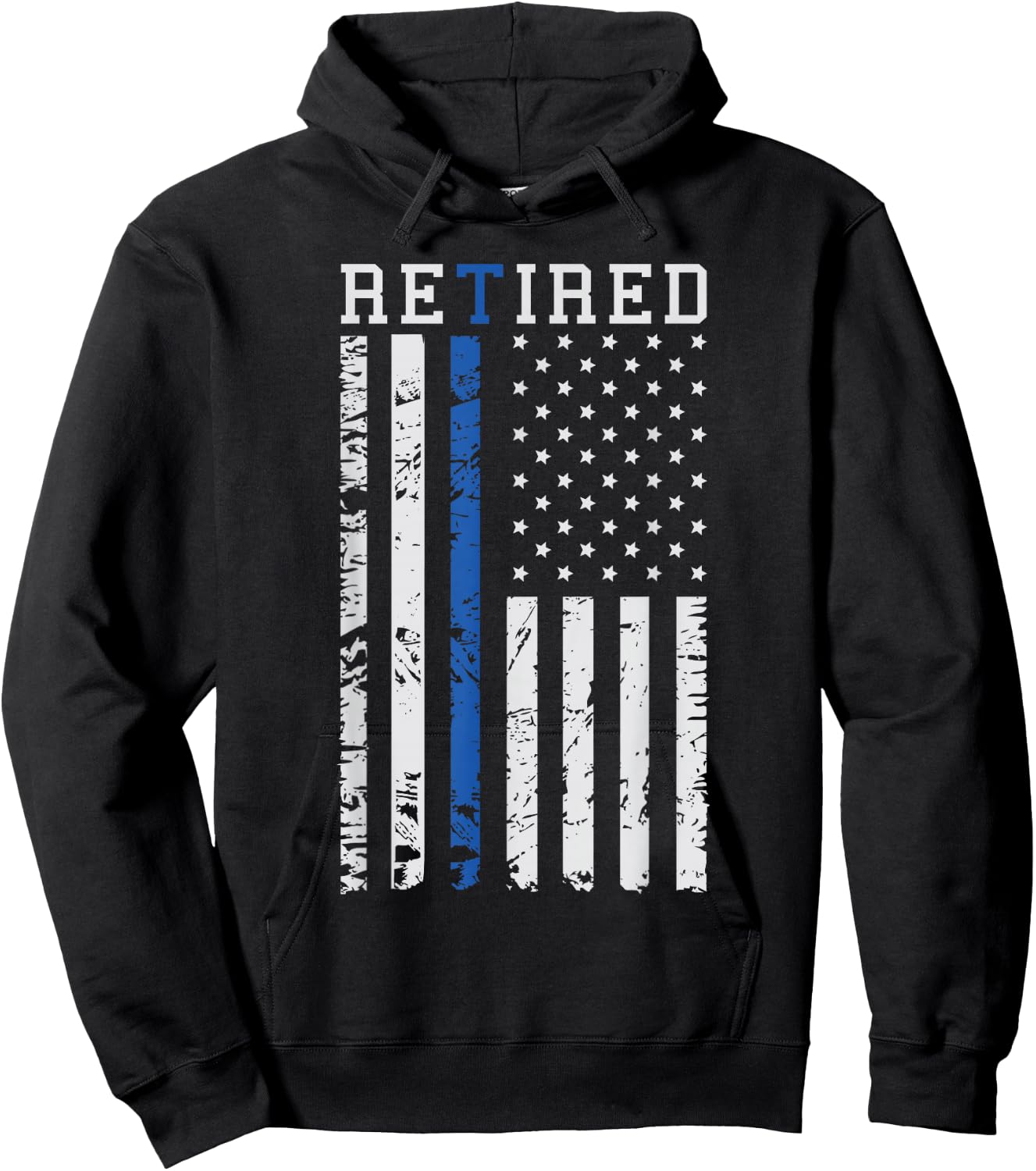 Thin Blue Line American Flag Retired Law Enforcement Hoodie - Hoodie | Black