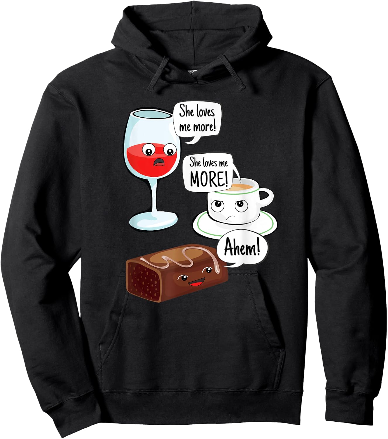 She Loves Me More Wine Coffee Chocolate Funny Mom Hoodie - Hoodie | Black