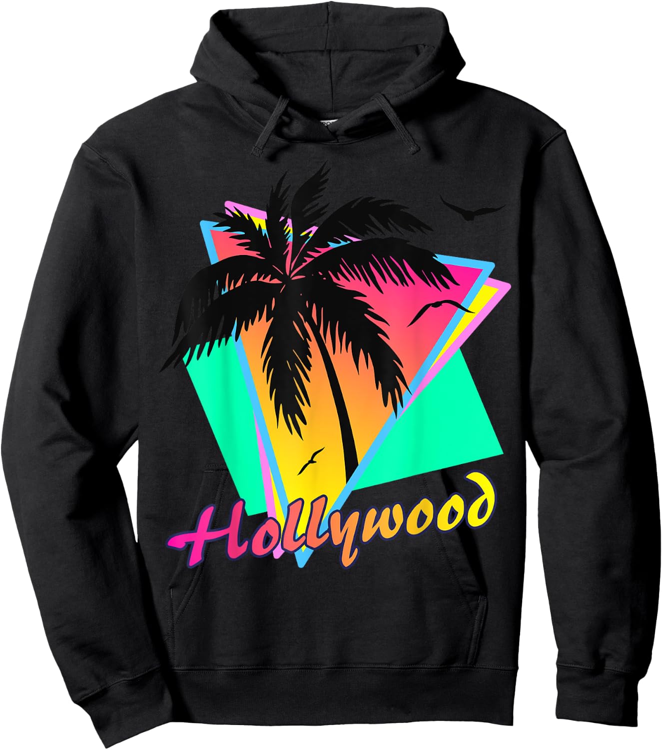 Hollywood 80s Tropical Summer Beach Palm Tree Sunset Women Girls Kids Hoodie - Hoodie | Black