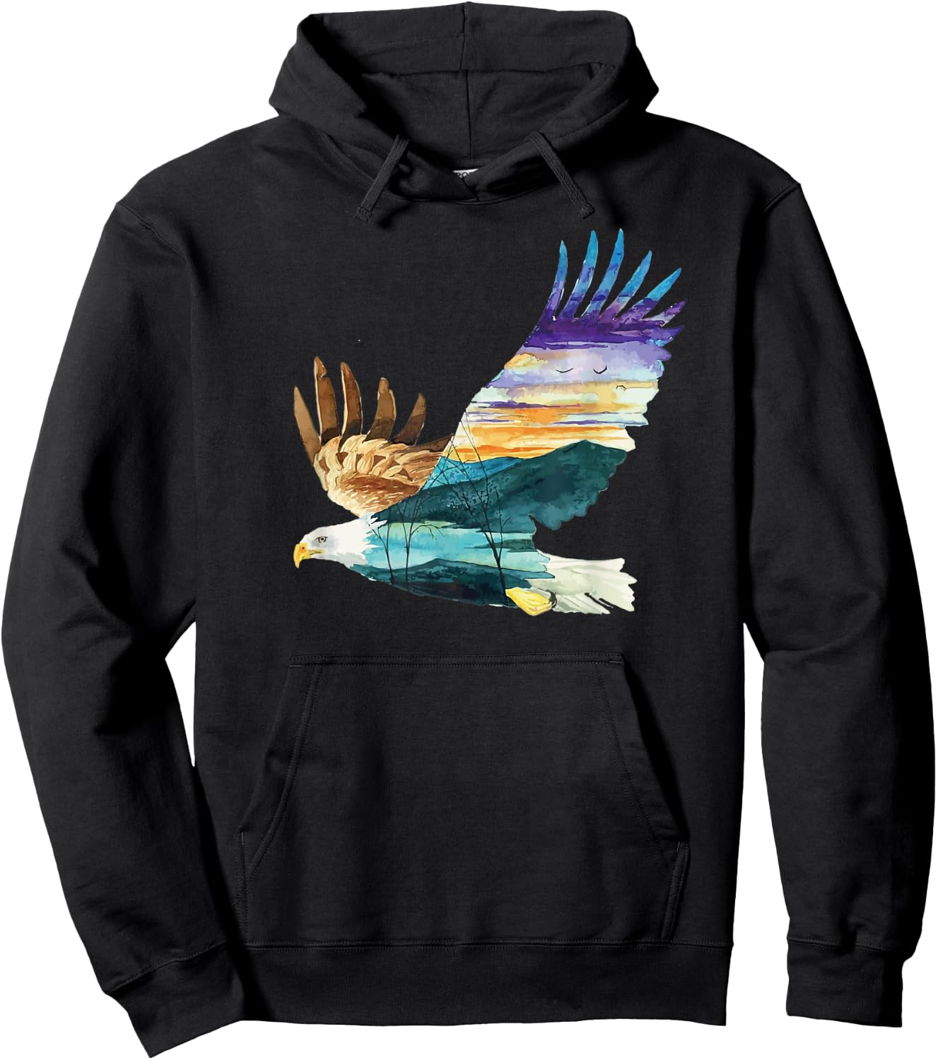 Flying Bald Eagle Mountain Sky Scenary Silhouette Hoodie - Hoodie | Black