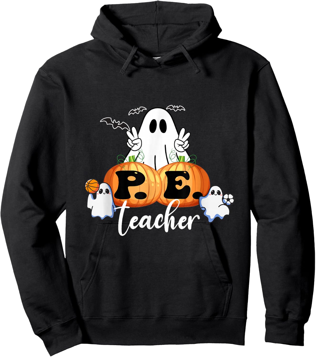 Funny Halloween P.E. Teacher Ghosts Pumpkins Sports Lover Hoodie - Hoodie | Black
