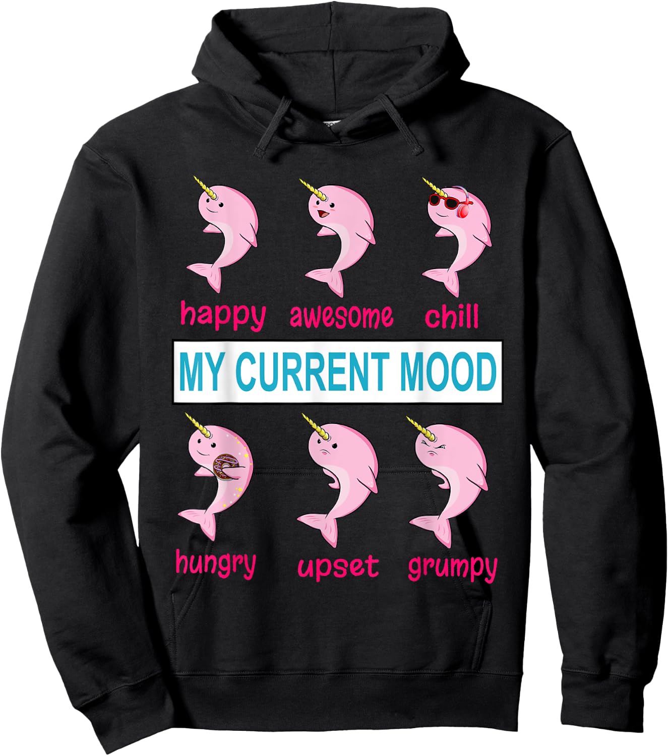 Funny Narwhal Unicorn of the Sea Lover Mood Donut Kawaii Hoodie - Hoodie | Black