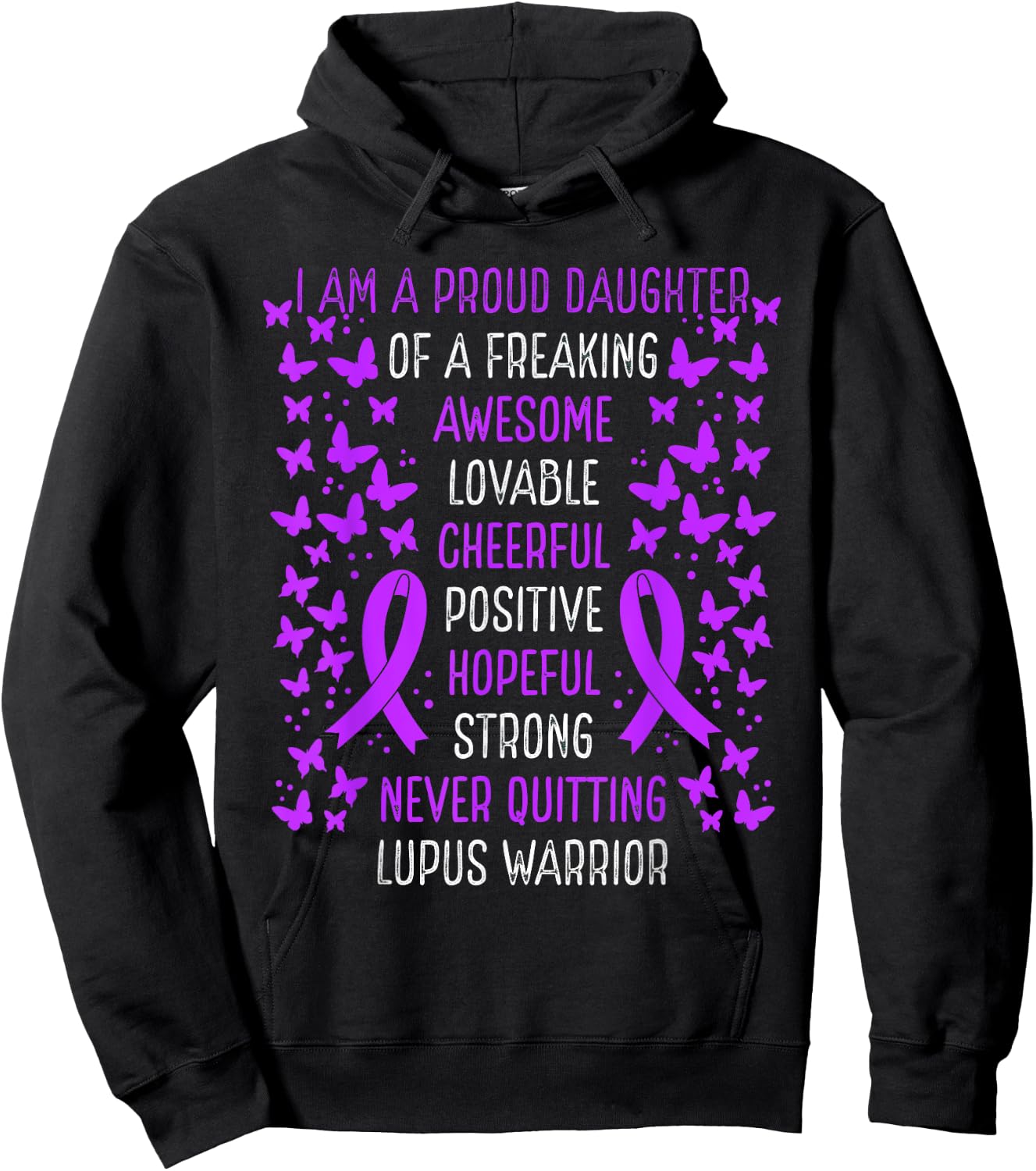 Proud Daughter of Lupus Warrior Awareness Movement Ribbon Hoodie - Hoodie | Black