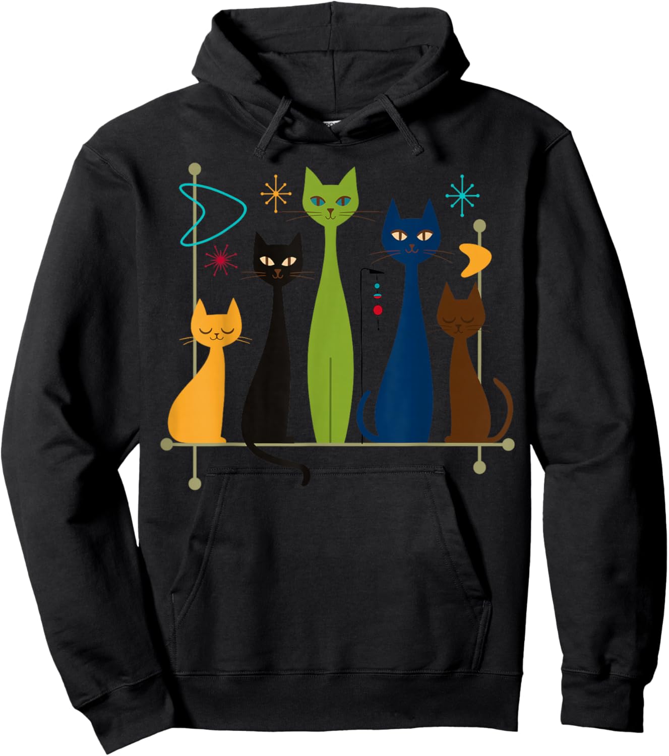 Retro Mid-Century Modern Cats 50s 60s Style Hoodie - Hoodie | Black