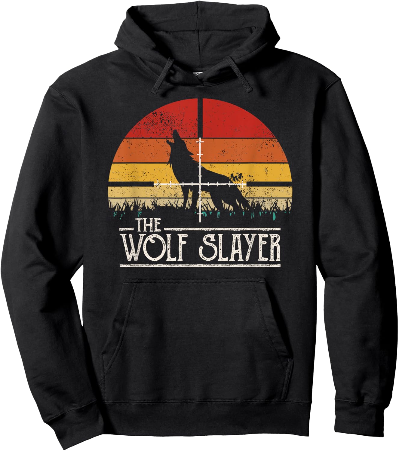 Vintage Sunset Retro Style Wolf Hunting Wolf Slayer Hoodie - Hoodie | Black