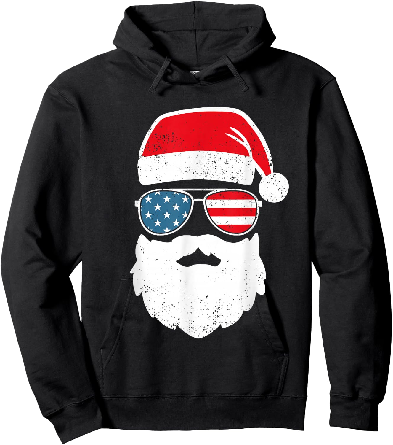 Funny Santa Claus Face Sunglasses Patriotic American Flag Hoodie - Hoodie | Black