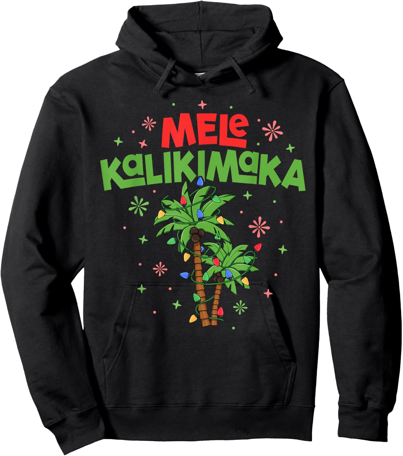 Mele Kalikimaka Hawaiian Christmas Palm Tree Lights Xmas Hoodie - Hoodie | Black