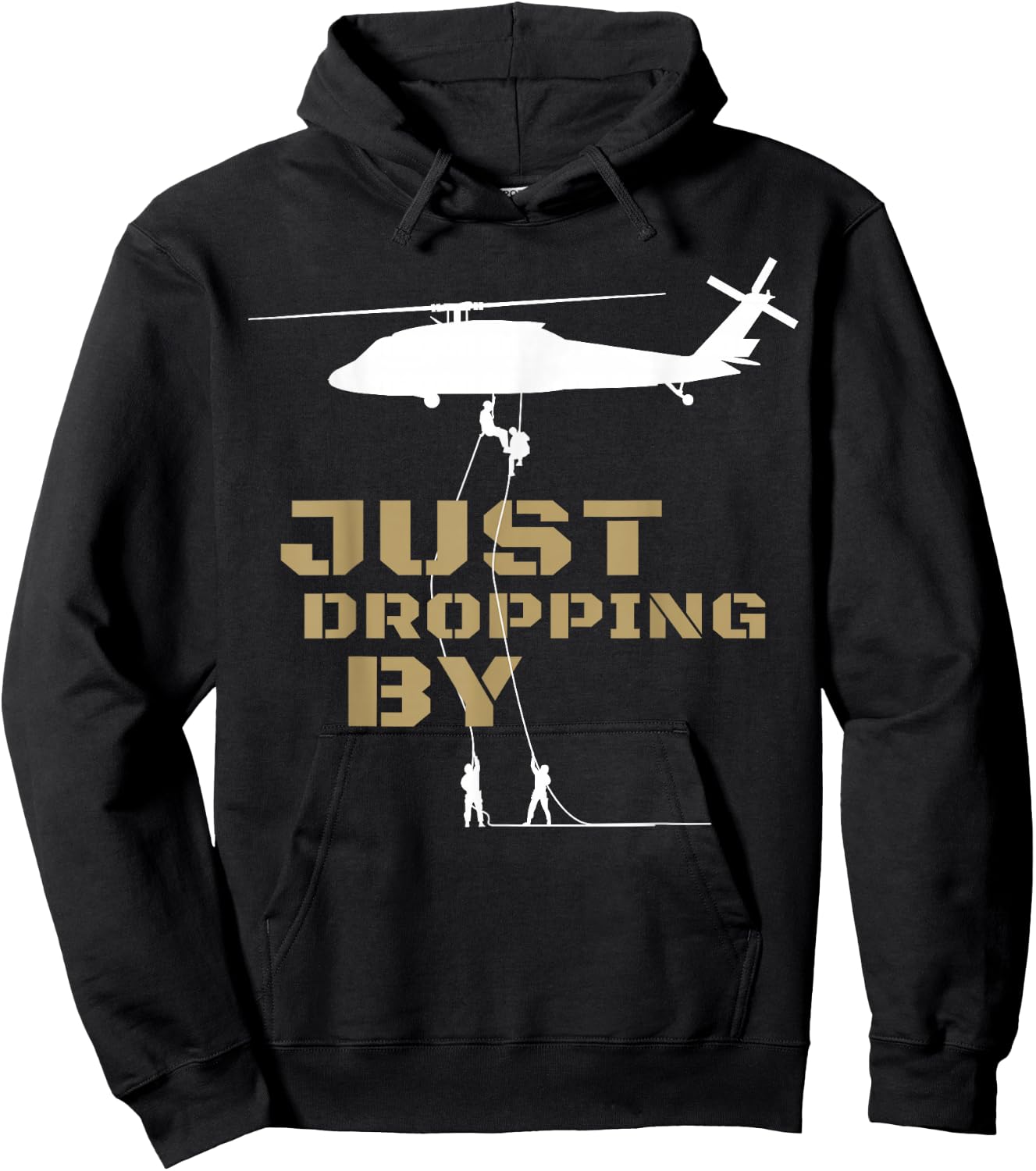 UH-60 Black Hawk Helicopter Rappelling Abseiling Soldiers Hoodie - Hoodie | Black