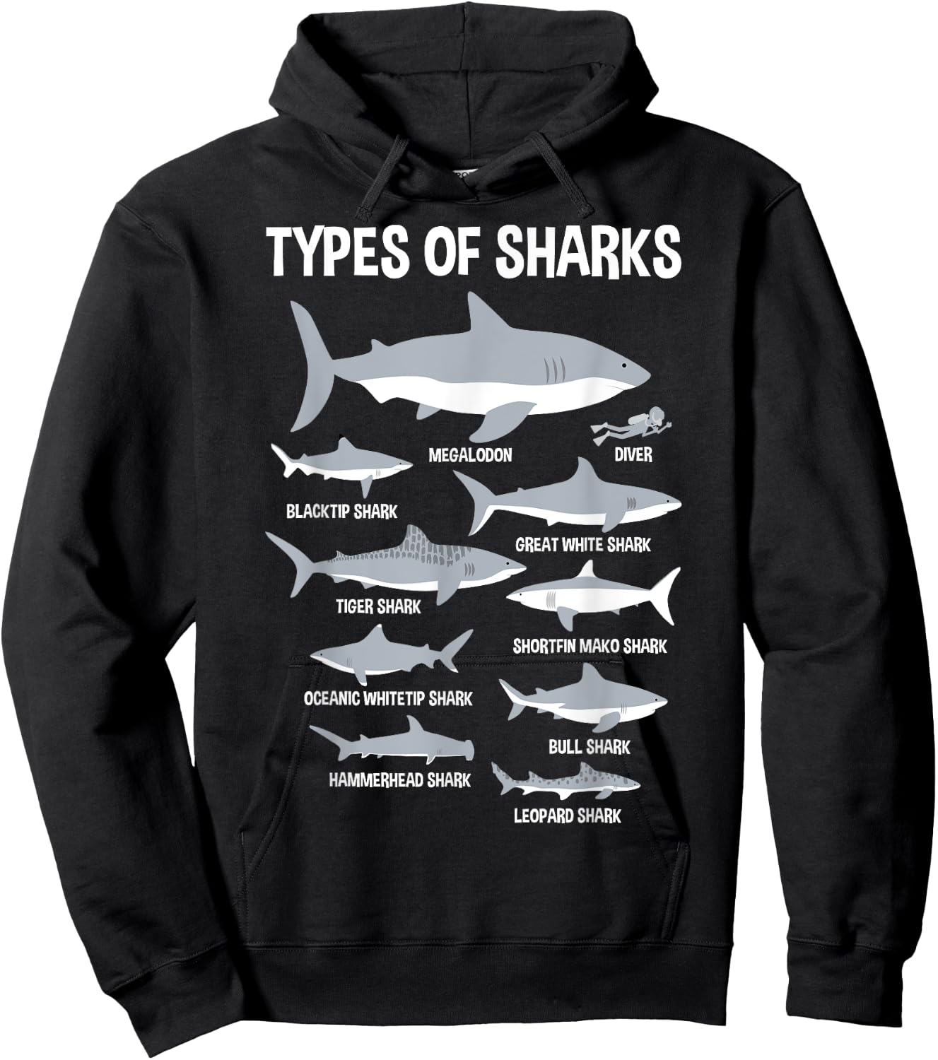 9 Types Of Sharks Educational Ocean Kids Boys Gift Hoodie - Hoodie | Black