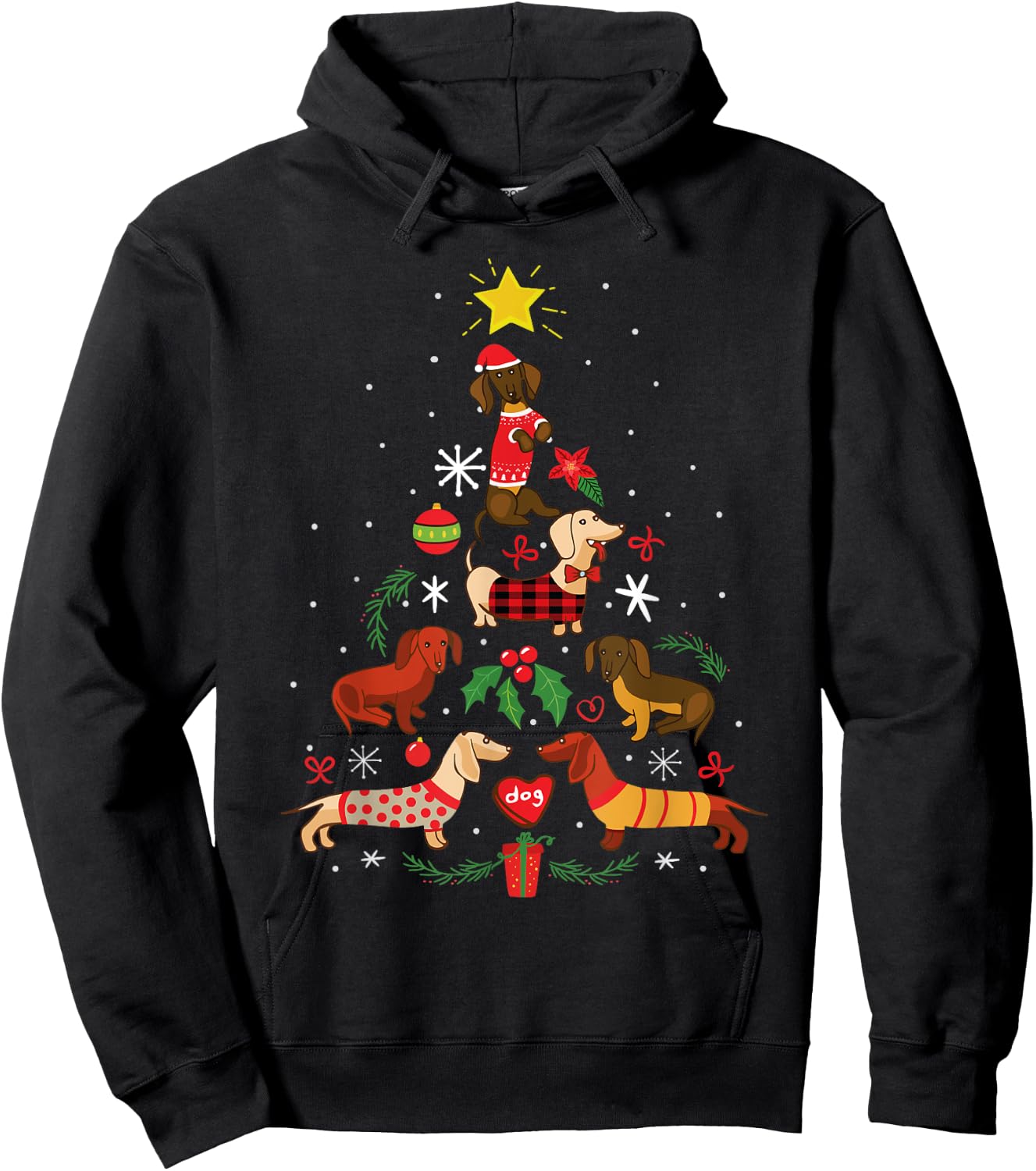 Funny Dachshund Christmas Tree Ornament Decor Gift Hoodie - Hoodie | Black