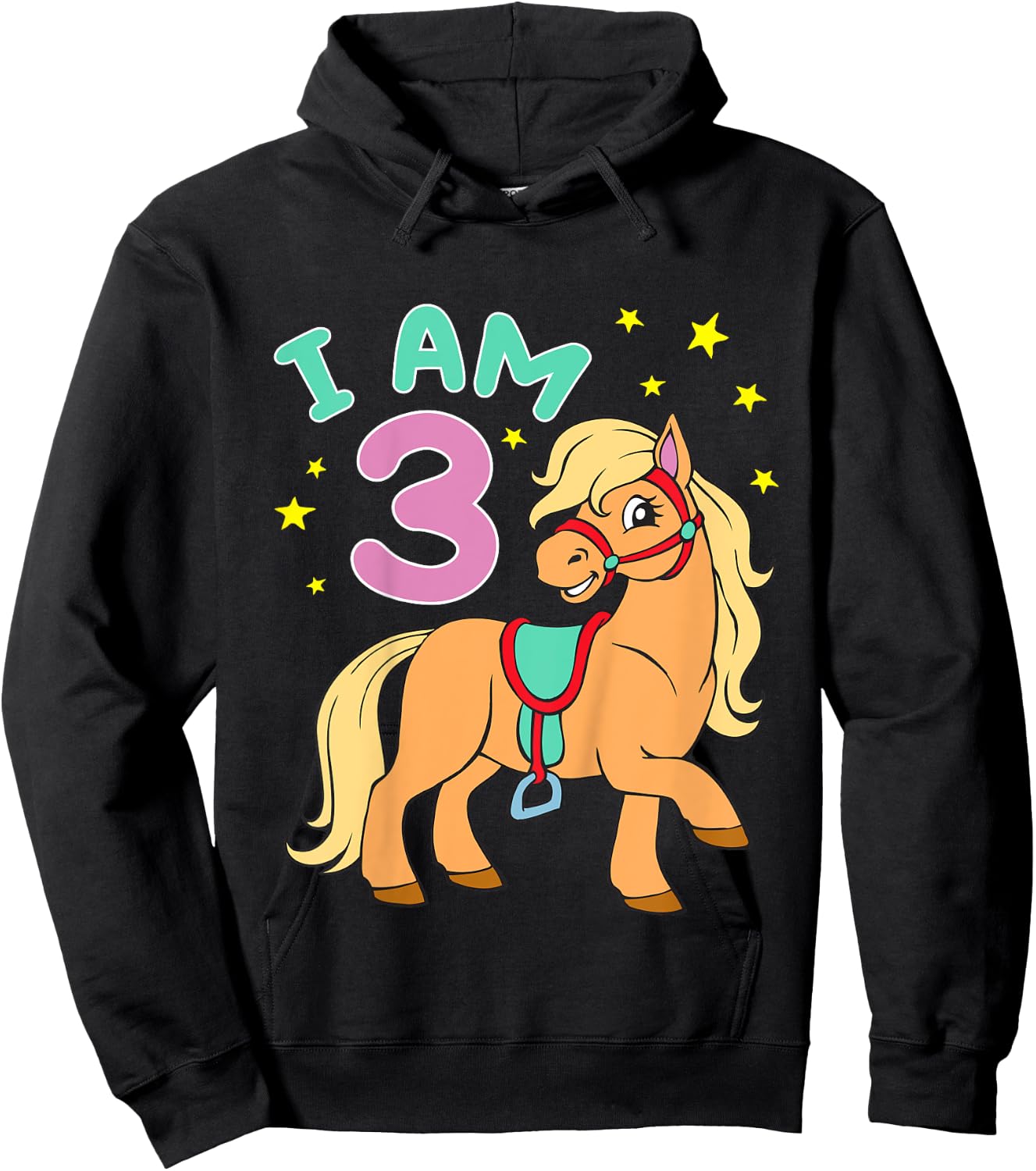 Horse Birthday Shirt 3 Years Toddler Girls Hoodie - Hoodie | Black