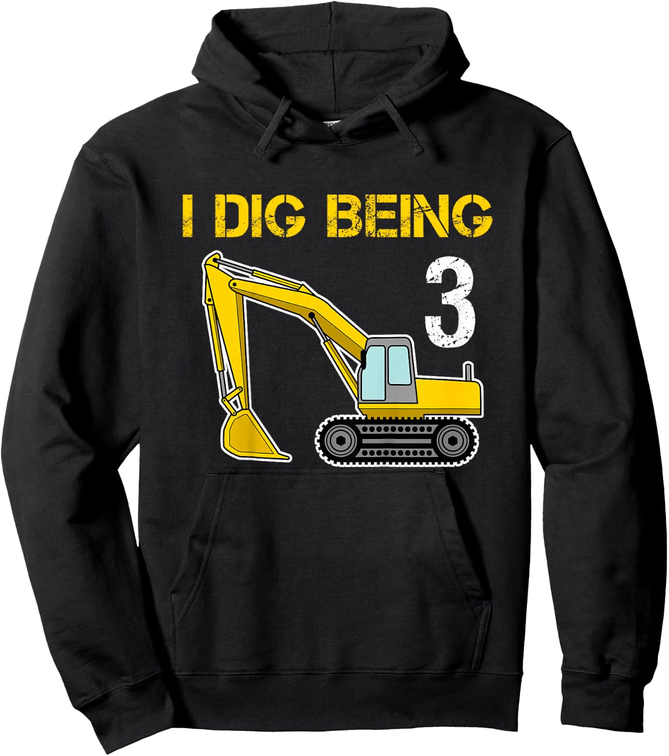 Boys Third Birthday T Shirt - I Dig Being 3 Excavator Hoodie - Hoodie | Black