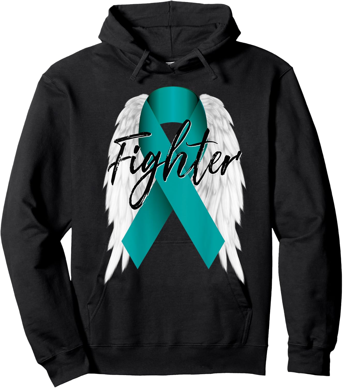 Ovarian Cancer Fighter Shirt Teal Ribbon Angel Wings Gift Hoodie - Hoodie | Black