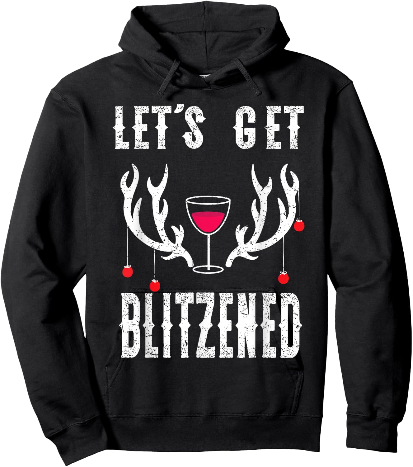 Blitzened Funny Christmas Reindeer Blitzen Wine Lovers Hoodie - Hoodie | Black