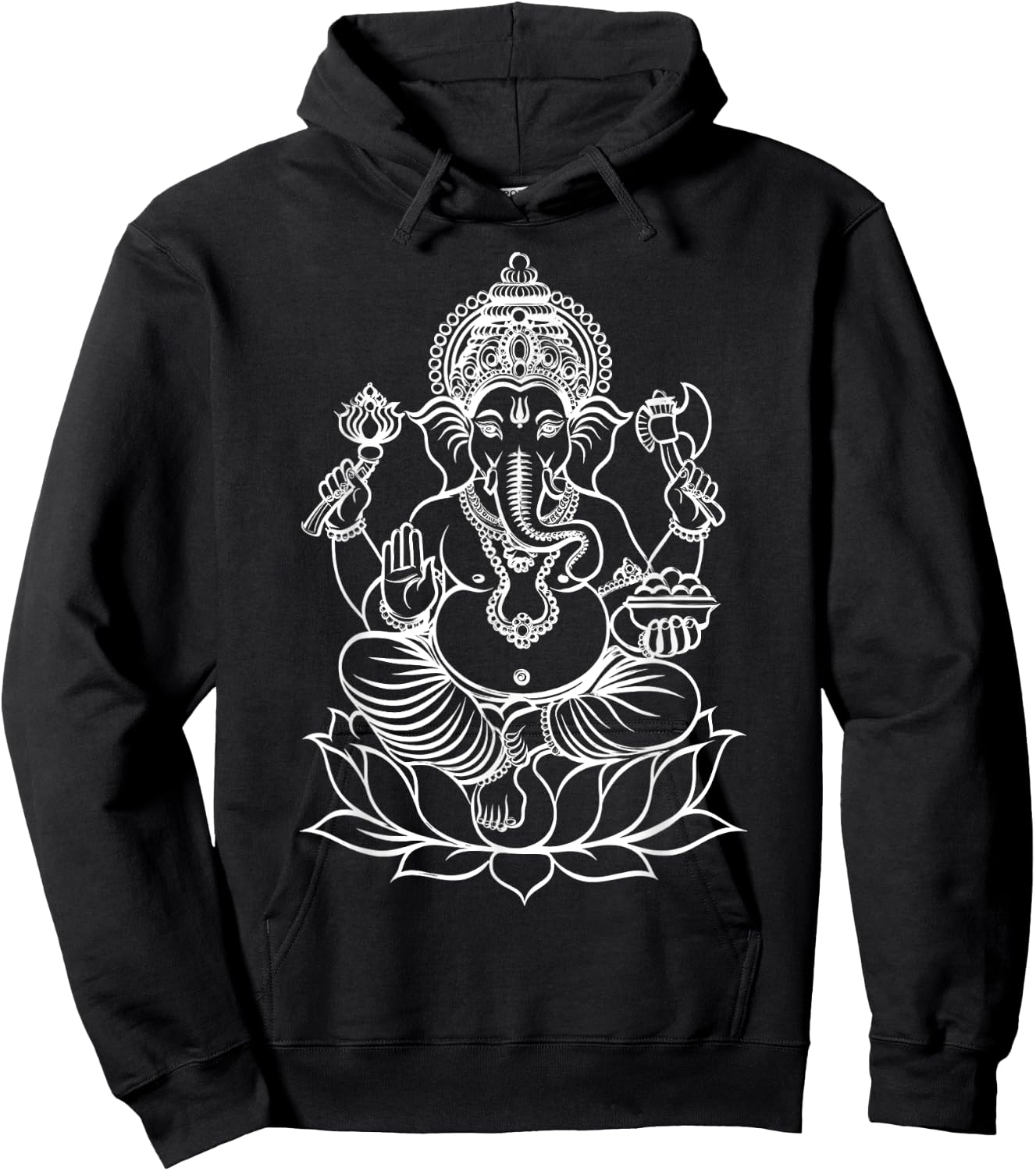 Ganesh Hindu God Line Drawing White Shiva Parvathi Men Women Hoodie - Hoodie | Black