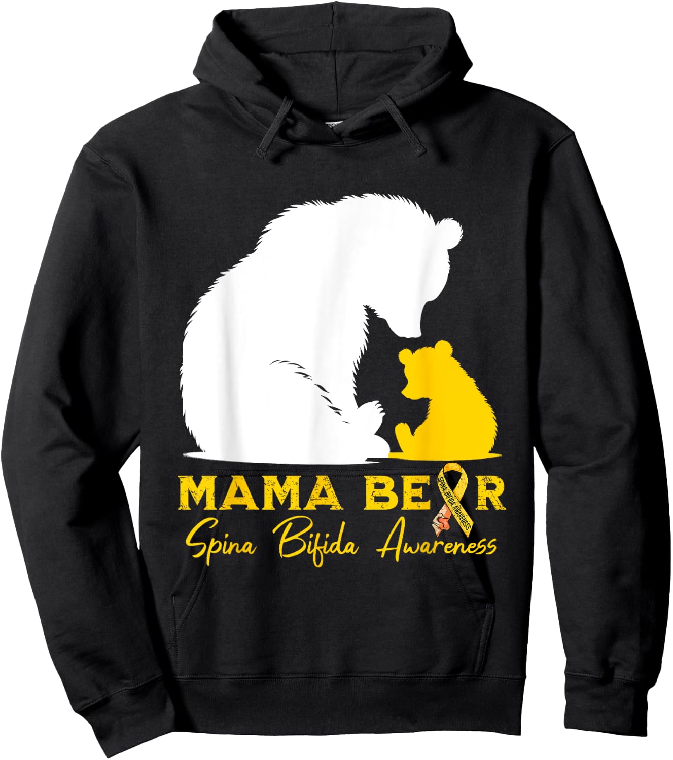 Mama-Bear Spina Bifida Awareness Yellow Ribbon Hoodie - Hoodie | Black