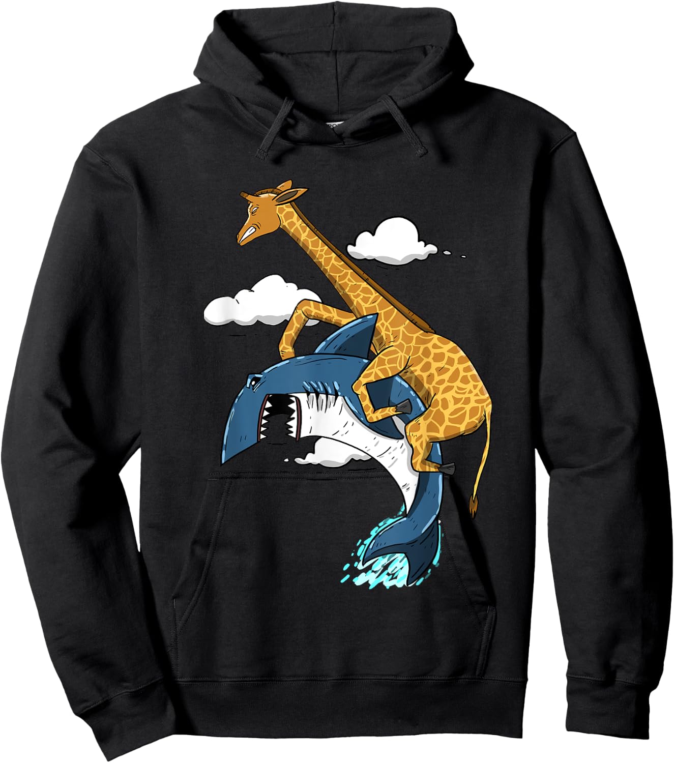 Giraffe Riding Shark Funny Animal Lover Girls Gift Hoodie - Hoodie | Black