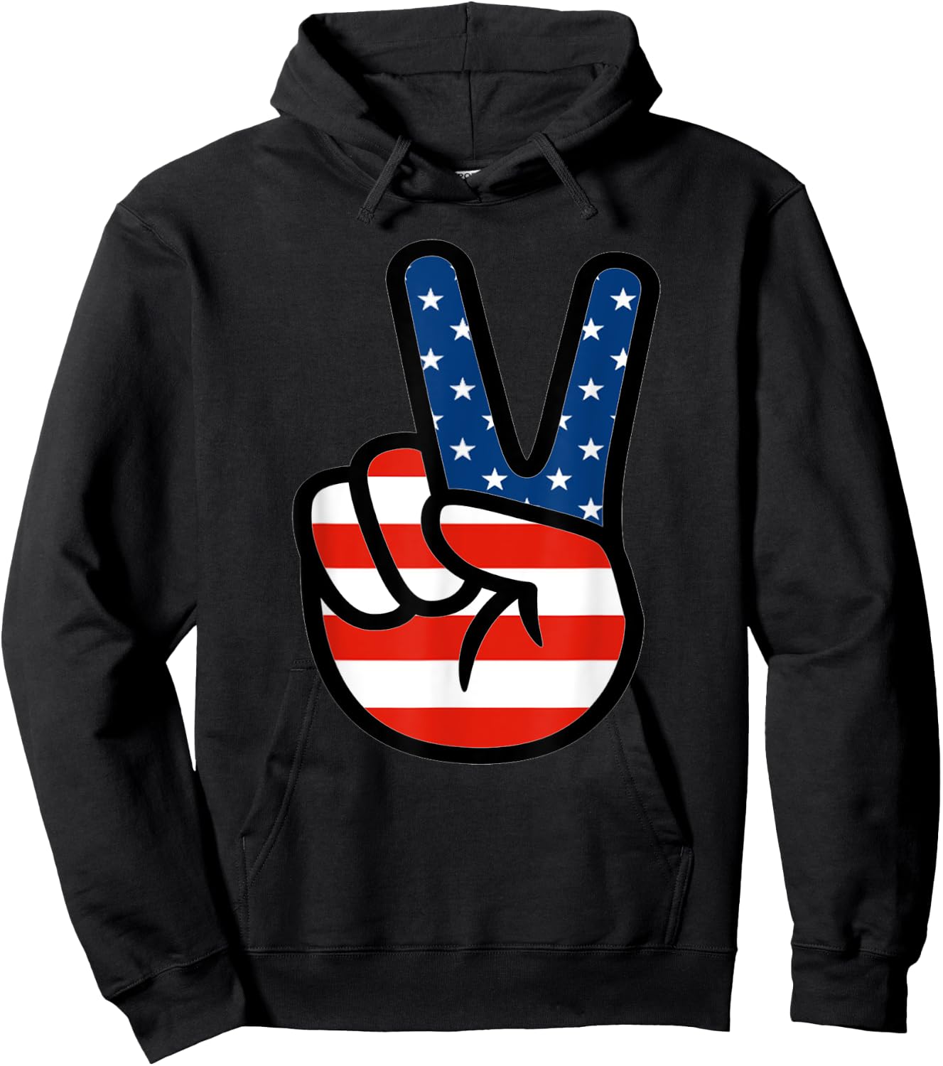 Fourth 4th of July Shirt American Flag Peace Sign Hand Hoodie - Hoodie | Black