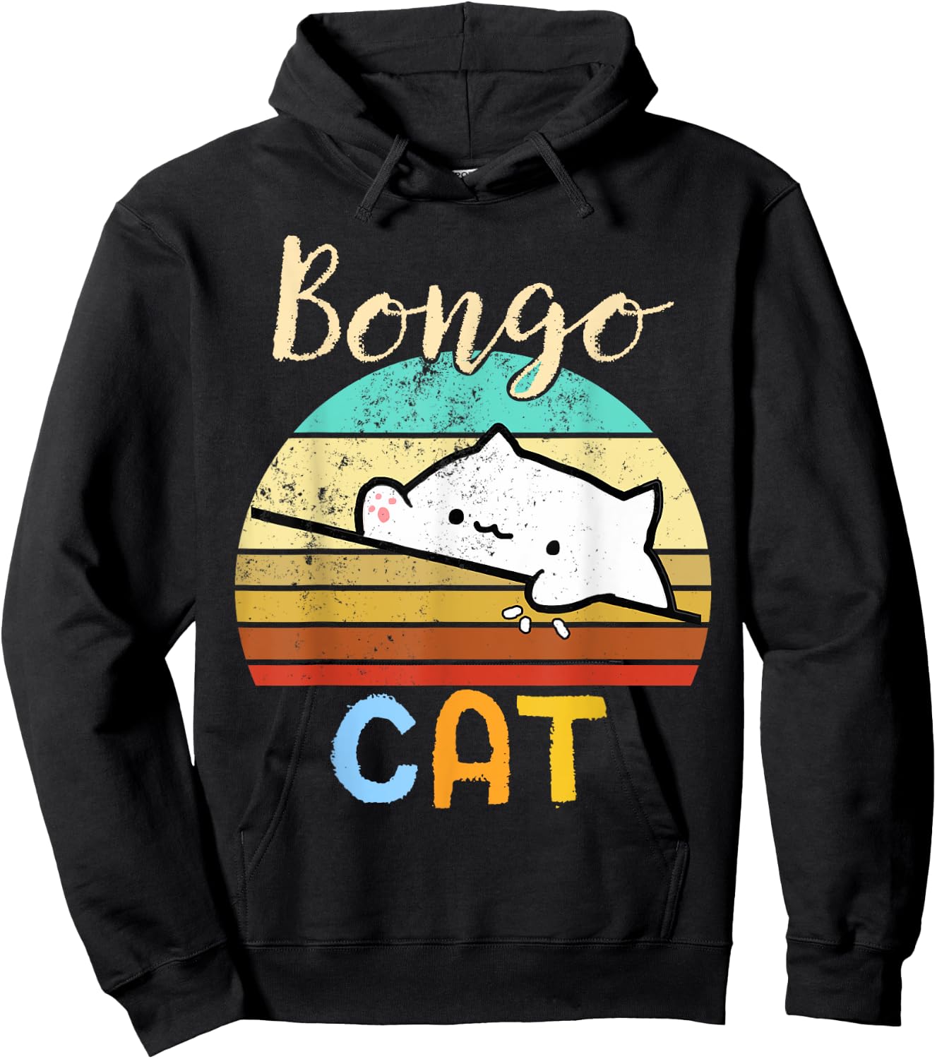vintage sunset Bongo Cat cute Gamer meme gift Women Kids Hoodie - Hoodie | Black