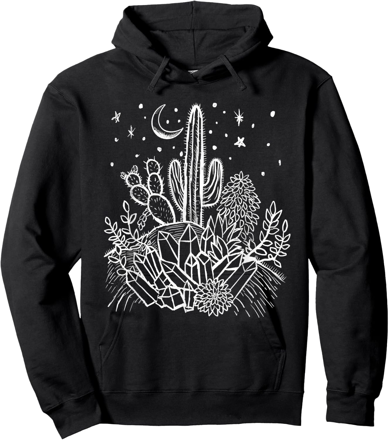 Cactus, Crystals, Succulents Desert Moon Witchy Goth Hoodie - Hoodie | Black