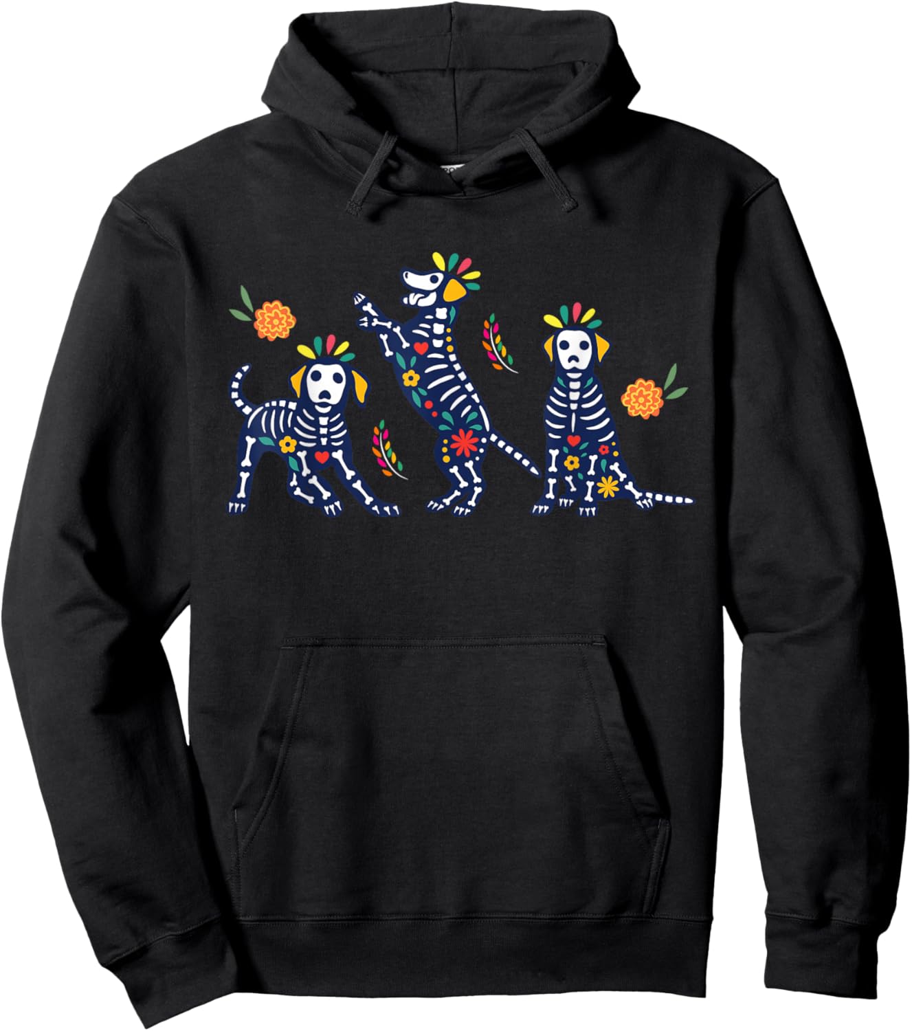 Day of The Dead Colorful Skeleton Dogs Mexican Halloween Hoodie - Hoodie | Black