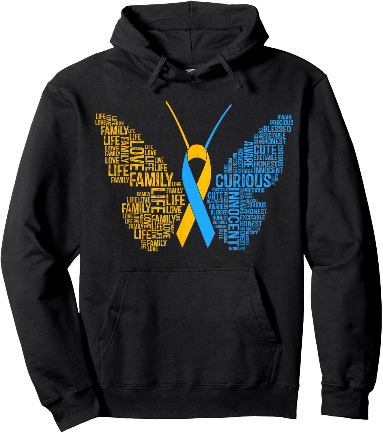 Down Syndrome Awareness Butterfly Support Gift Shirt Hoodie - Hoodie | Black