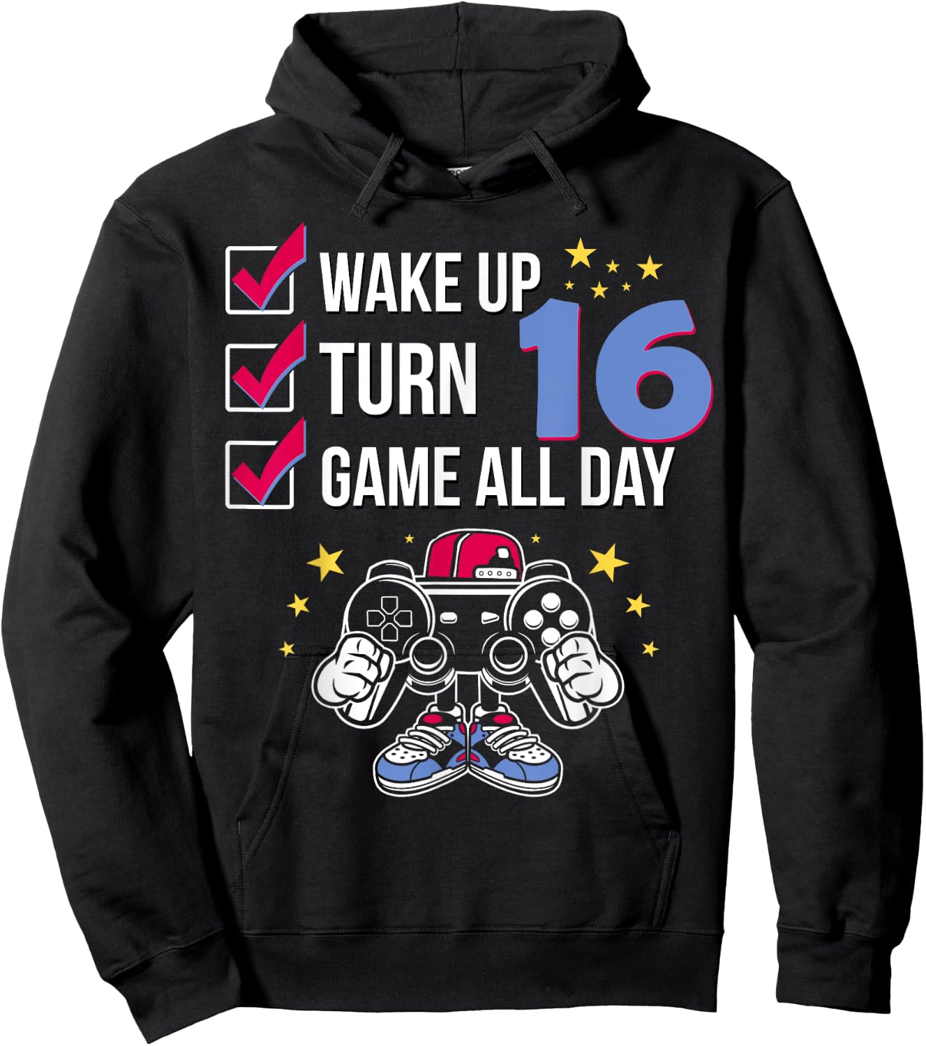 Gamer Birthday Shirt 16 Years Old Level 16 Unlocked Boy Gift Hoodie - Hoodie | Black