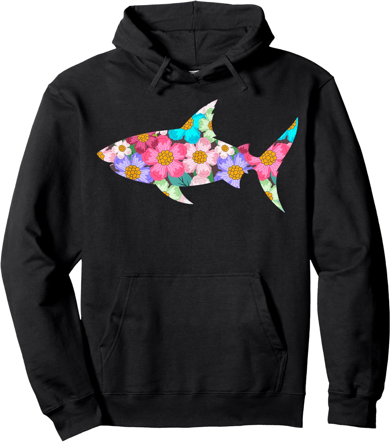Floral Shark Silhouette Girls Graphic Hoodie - Hoodie | Black