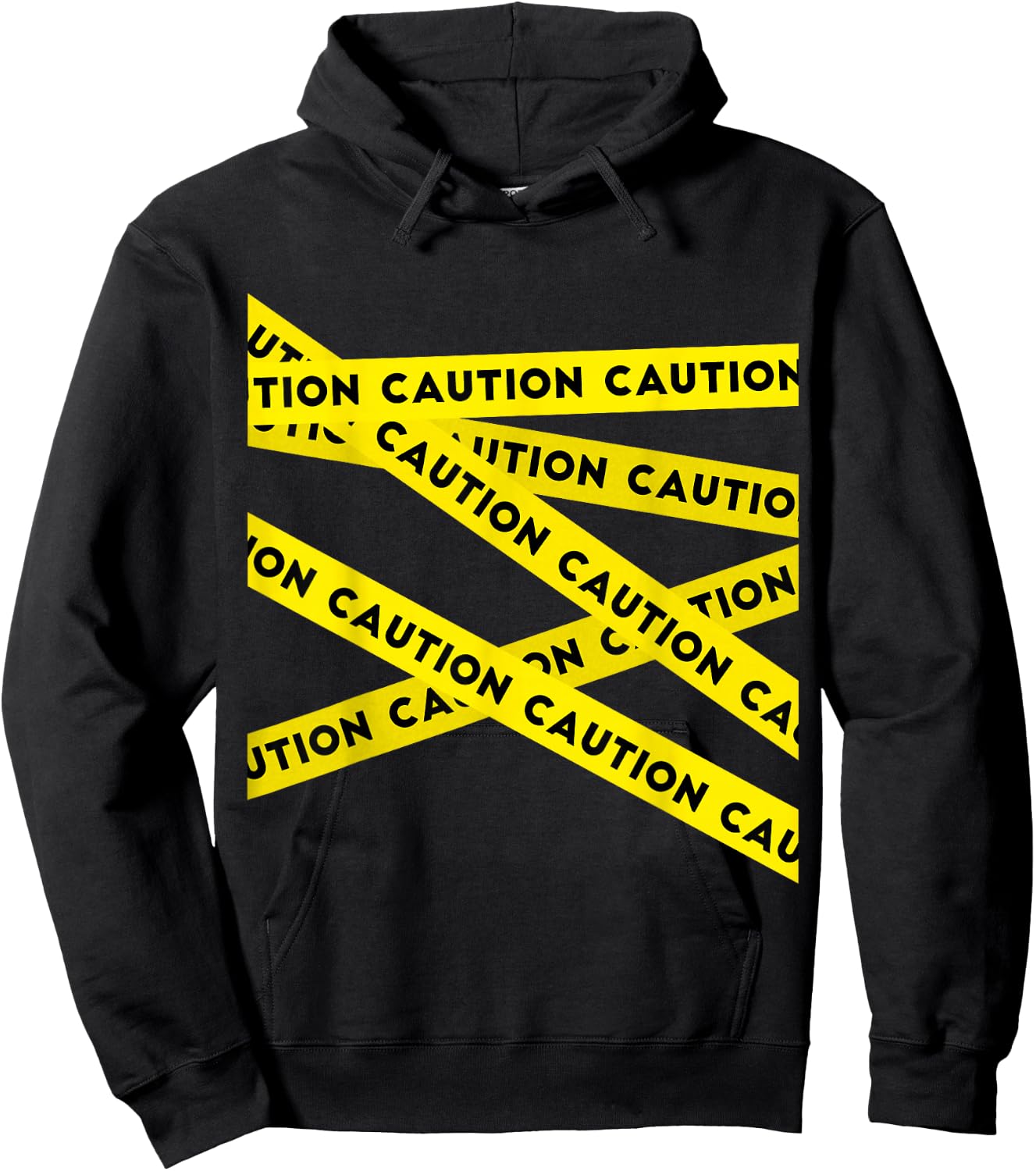 TICKLE Graphic Caution Tape Warning -Adults Black Small Modern Graphic Caution Tape Short Sleeve Hoodie - Hoodie | Black