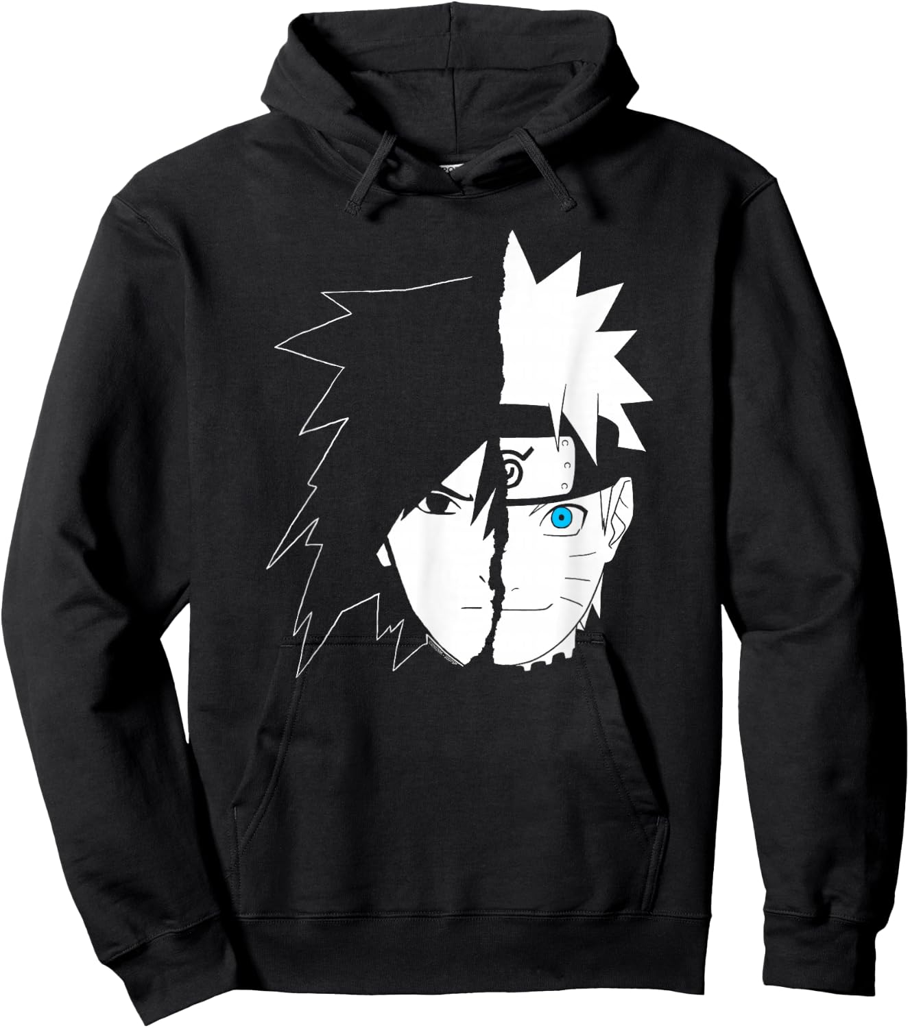 Naruto Sasuke Split Face Anime Hoodie - Hoodie | Black