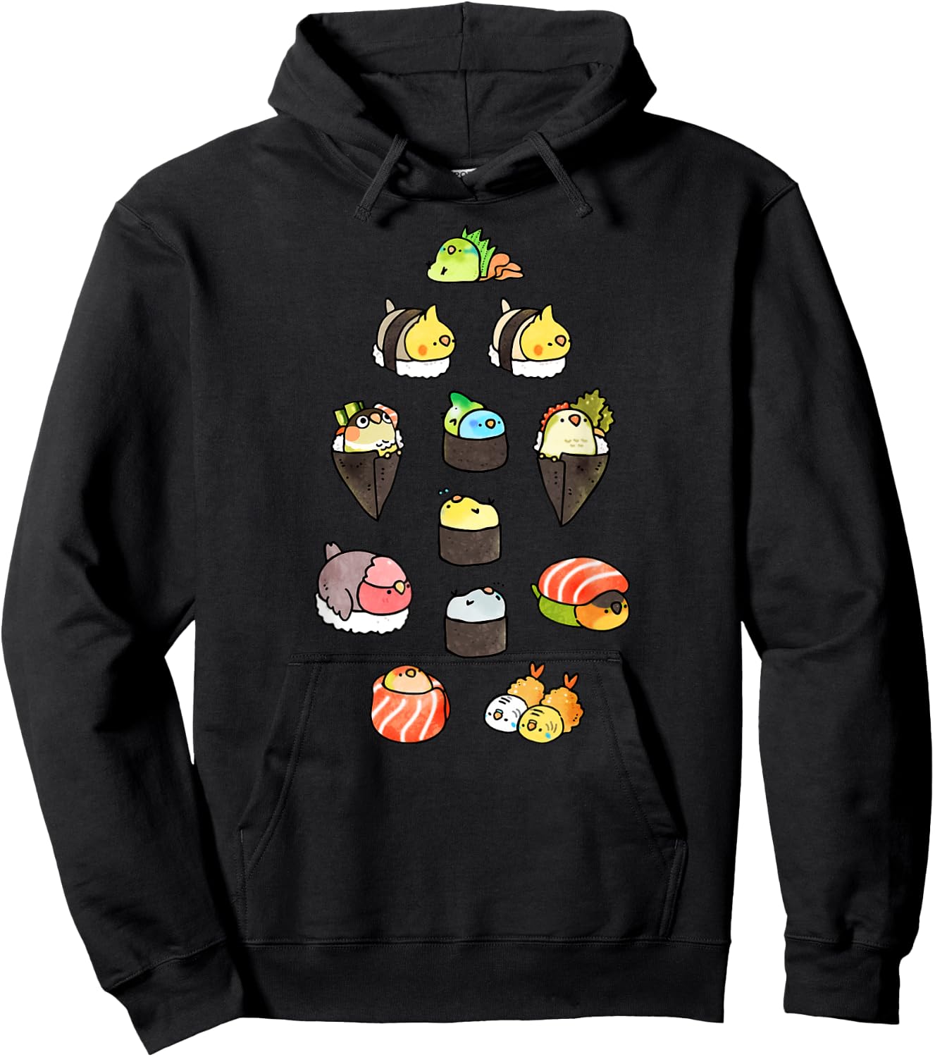 Bird Sushi Cute Hoodie - Hoodie | Black