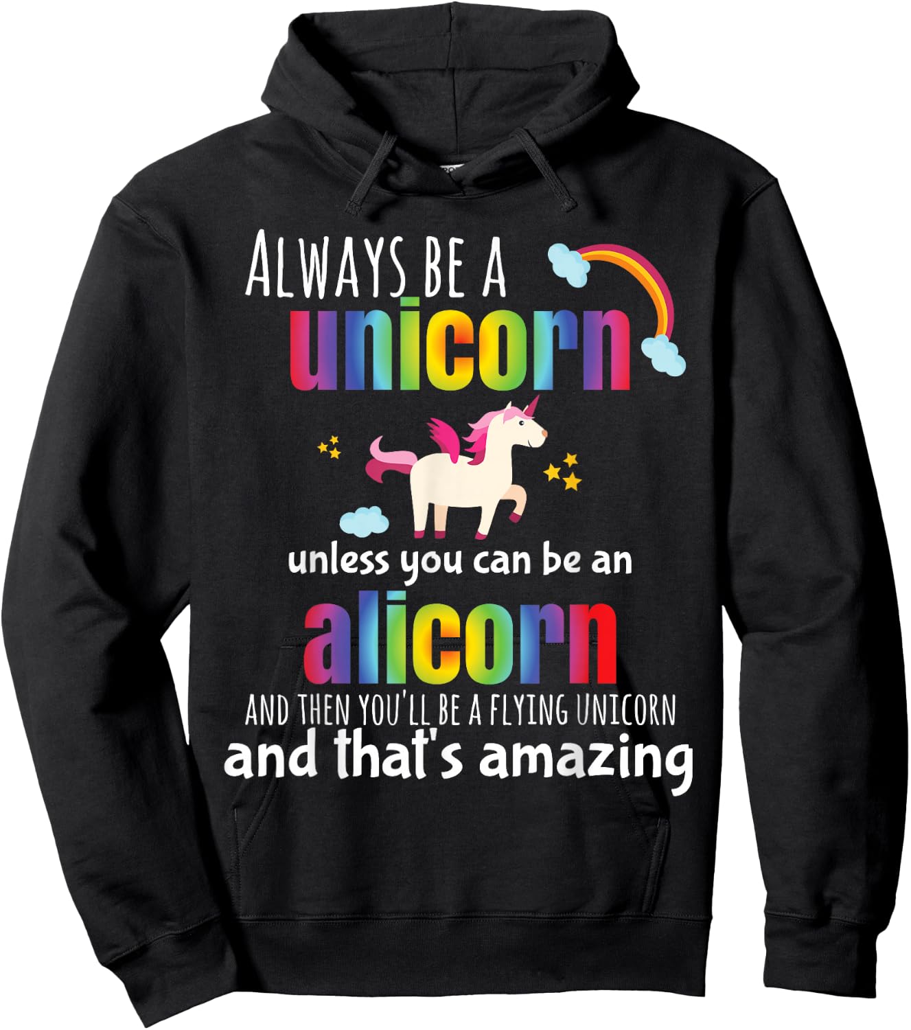 Hundredth Monkey Animal Cute Alicorn Always Be a Unicorn for Girls, Blue, Small Hoodie - Hoodie | Black
