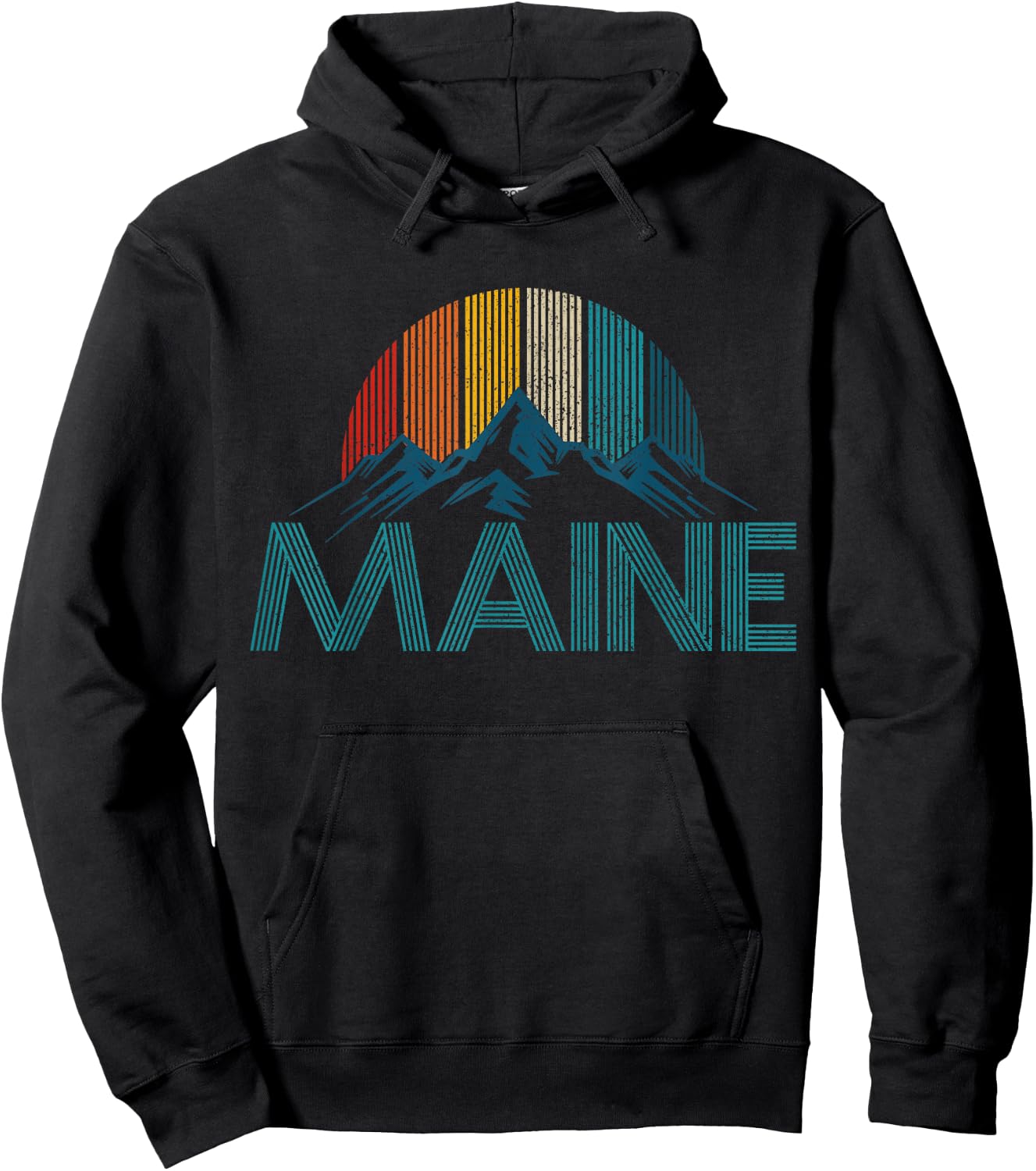 Maine Vintage Retro Mountains Souvenir Gift Hoodie - Hoodie | Black