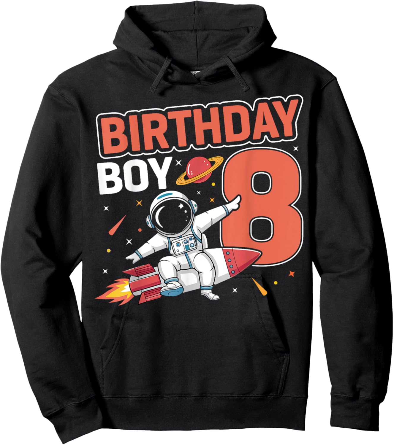8 Years Old Birthday Boy Astronaut Space 8th Birthday Hoodie - Hoodie | Black