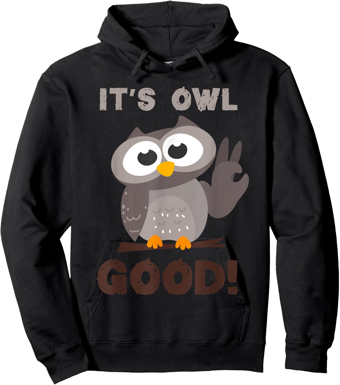 Too Cute Owl Good Pun Design For Girls & Boys -Adults & Kids , Black, Small, Short Sleeve, Classic Fit, Cotton, Polyester Hoodie - Hoodie | Black
