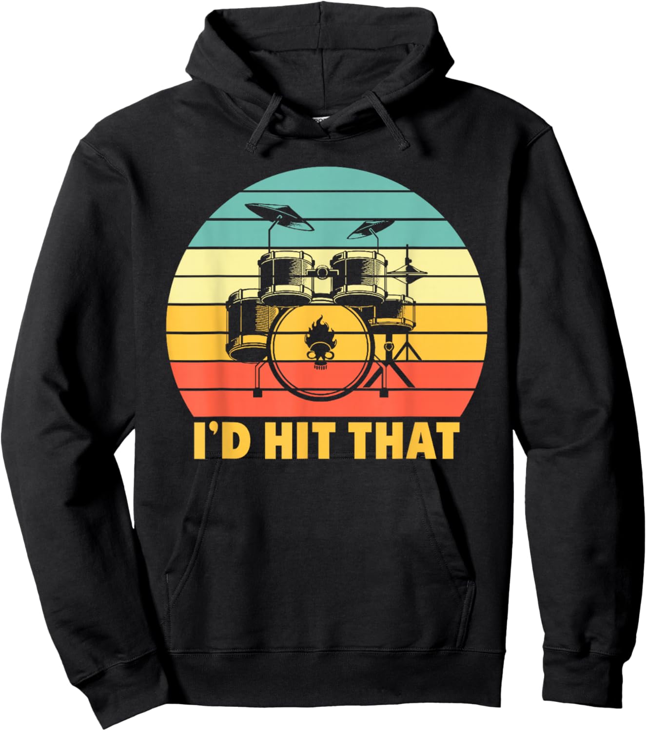 Funny Drummer I'd Hit that Retro Sunset Drums Hoodie - Hoodie | Black