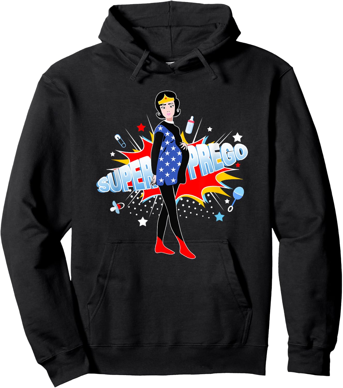Funny Pregnancy, Super Prego Mom Pregnant Hoodie - Hoodie | Black