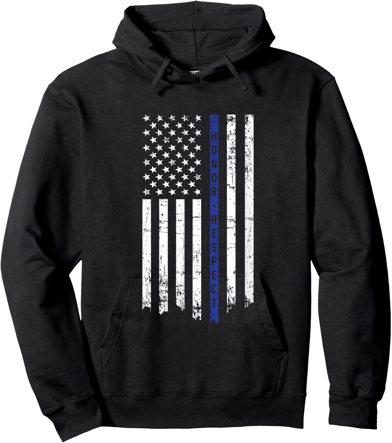 Honor & Respect Police Officer Thin Blue Line Flag Hoodie - Hoodie | Black