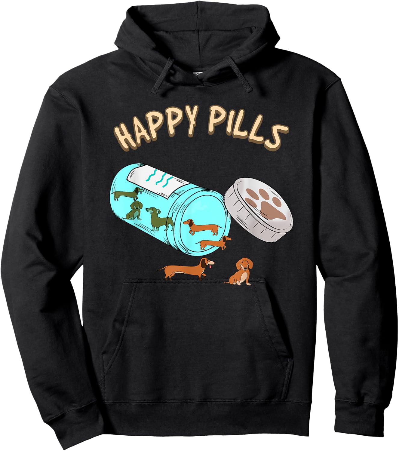 Happy Pills Dachshund Shirt, Dog Lover Gift Women Girls Kids Hoodie - Hoodie | Black